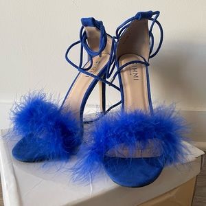 Blue Suede/ fur shoes